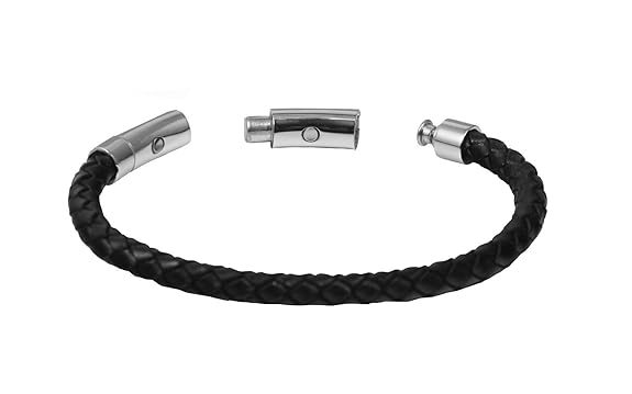 Lunavit Magnetschmuck, Damen und Herren Magnetarmband, schwarzes Lederarmband mit Neodym-Magnete, Edelstahl Schließe in Silbe