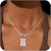 Maxcate Gold Cross Necklace for Women Trendy Non Tarnish, Dainty 14K Gold Plated Paperclip Toggle Clasp Chain Necklace Rectangle Pendant Christian Religious Necklaces Gold Jewelry for Women Gifts