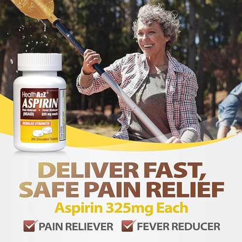 HealthA2Z® Aspirin 325mg | Uncoated Tablets |Original Strength | Pain Reliver | Fever Reducer | Compare to Bayer® Active Ingredients… (300 Counts)