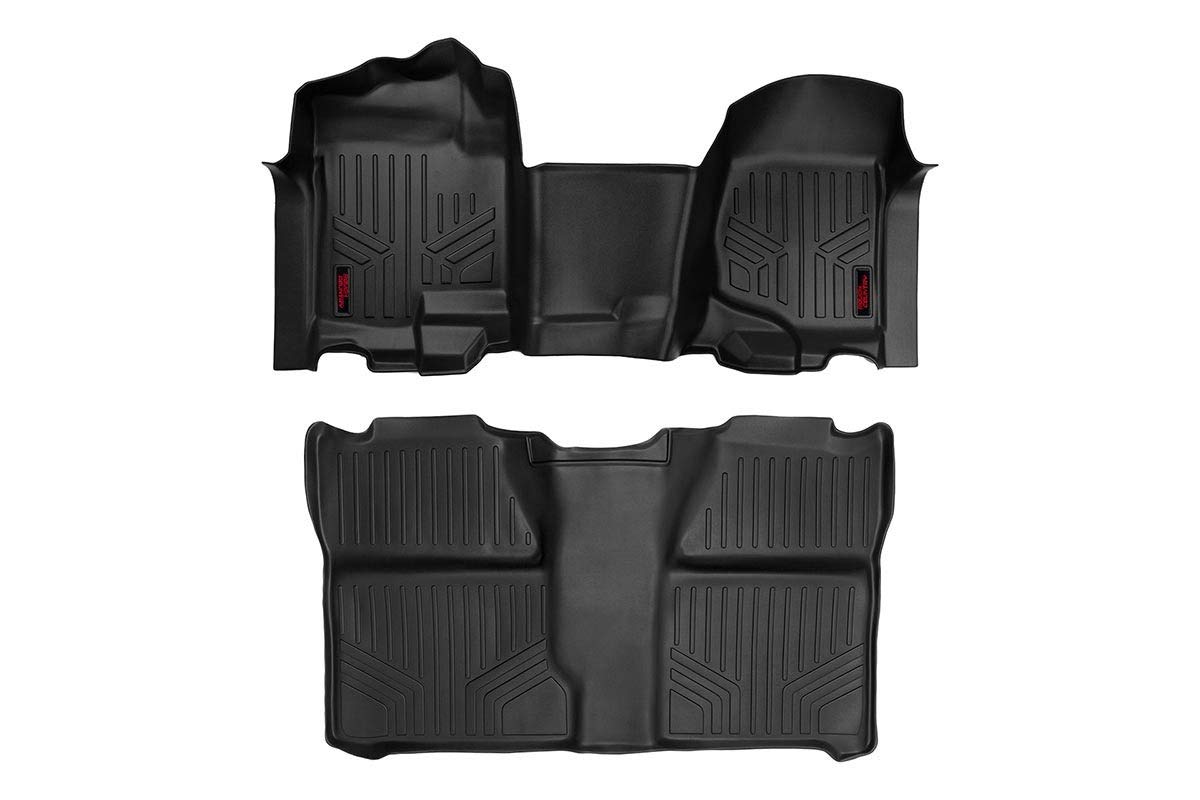 Photo 1 of Rough Country All Weather Floor Mats Set for Chevy/GMC 1500/2500HD Crew-Cab (2007-2013) - Custom Fit Rubber Floor Mats, Rubber Truck Mats, Durable, Waterproof Truck Floor Mats