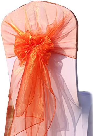 Bit Fly 10PCS Organza 65*275cm Hood Cover Chair Sashes Tie Bow Wedding Party Cover Banquet Decoration (Coral Orange)