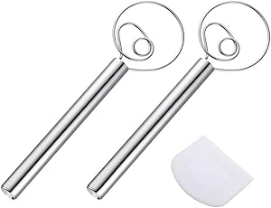 Danish Dough Whisk,(2 Pcs) Food Grade Stainless Steel Dough Mixer with Scraper for Making Bread
