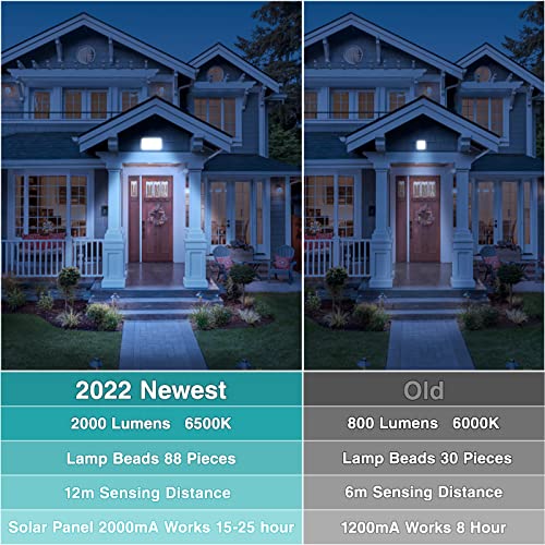 Solar Lights Outdoor,2000 Lumens 88 LED Solar Powered Motion Sensor