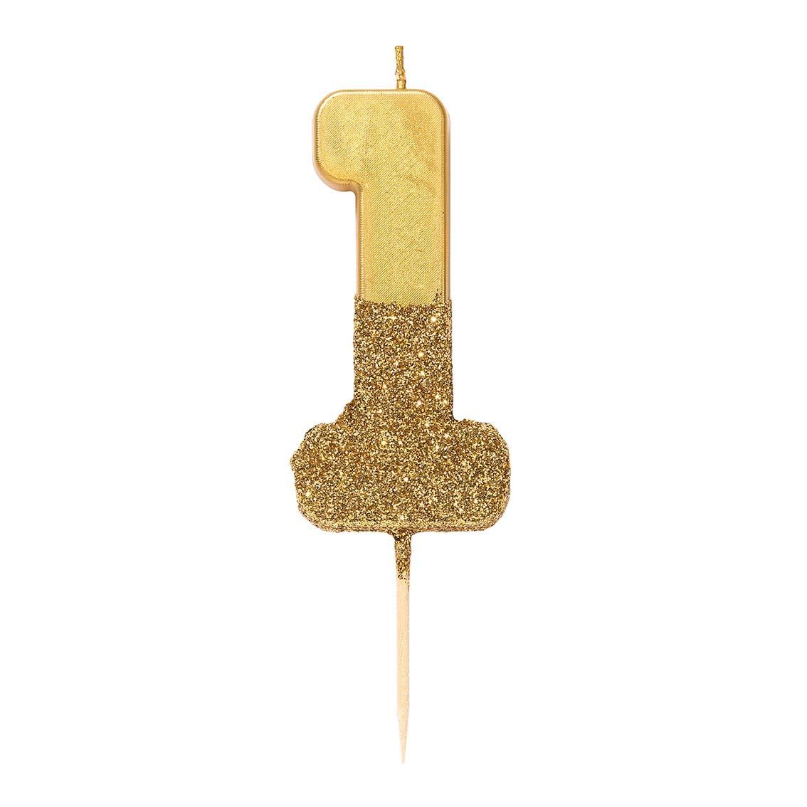 Gold Glitter Number one 1 Birthday Candle | Quality Large Cake Topper Decoration | Pretty, Sparkly and Elegant Ideal for milestone and anniversary 18th, 21st, 30th 40th 50th 60th 70th 80th 90th 100!