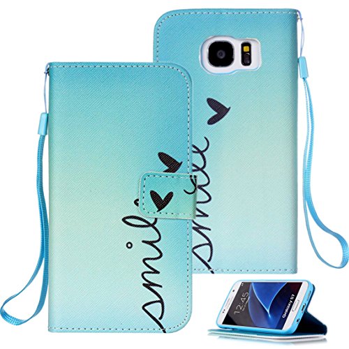 Galaxy S7 Case, S7 Case, Galaxy S7 Wallet Case, Etubby [Wallet Stand] PU Leather Wallet Flip Protective Skin Case with Card Slots and Wrist Strap for Samsung Galaxy S7 (2016) – Smile