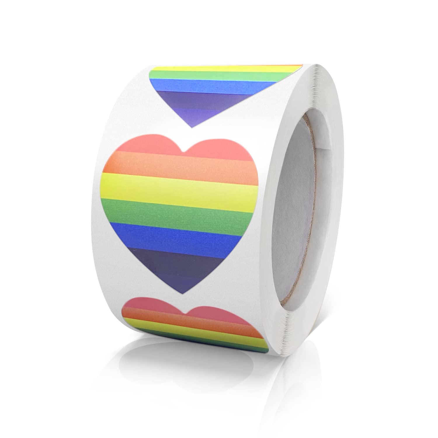 Meitaat Rainbow Heart Stickers Roll 3.8 cm Gay Pride LGBT Love Stripe Sticker Waterproof Removable Labels for Scrapbooking Envelope Decorations 500 PCS — image 1