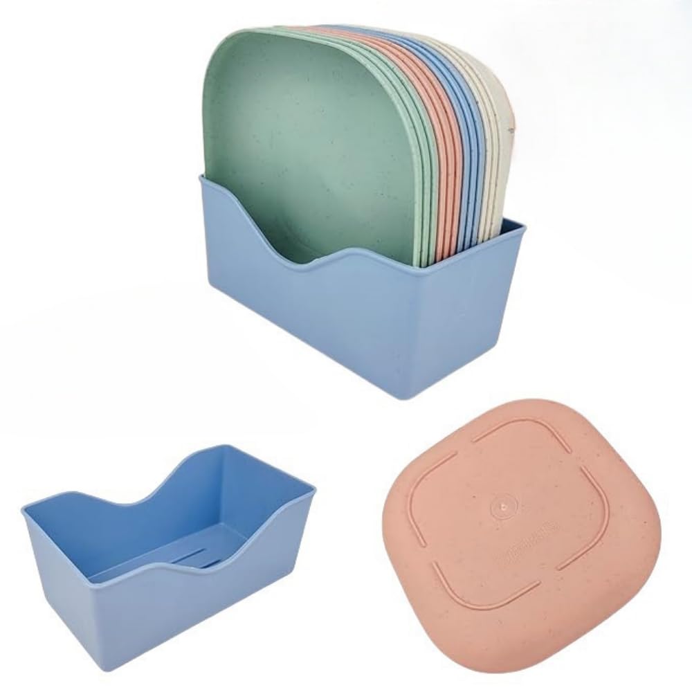 Photo 1 of 6Pcs Square Lightweight Wheat Straw Plates for Kitchen Organization Mixed Color Design Base for Serving and Storing(4.9 Inches)