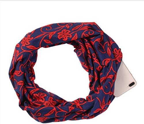 Hijing Womens Cotton Scarf, Lightweight 2 Layer Secret Zipper Infinity Scarf Zebra and Lotus Printed Winter Warm