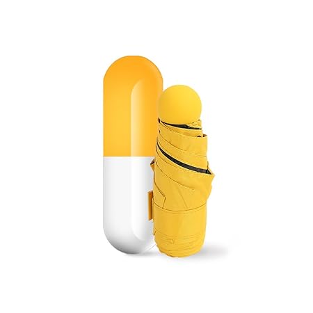 SAIBANG Mini Travel Umbrella, Ultra Light Folding Umbrellas with Cute Capsule Case, Multi Color Compact Pocket Umbrella (Yellow)