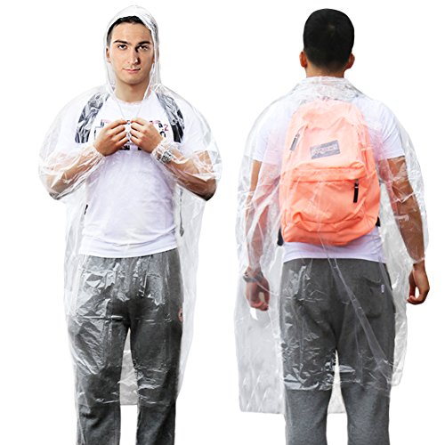 Aiduy Rain Poncho, Emergency Disposable Rain Ponchos with Drawstring Hood and Elastic Sleeve for Adults Men and Women, Survival Kit Accessory for Camping, Hiking, Traveling, Sporting - 5 Pack - Thumbnail 2