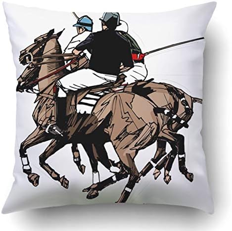 Jidmerrnm Throw Pillow Covers Horse of Polo Players Hand Drawing Sport Play Action Field Mallet Animal Competition Polyester 18 X 18 Inch Square Hidden Zipper Decorative Pillowcase
