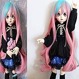 1/3 BJD Doll Wig High Temperature Synthetic Long Soft Loosen Big Wavy Pink Blue Ombre Blonde Fiber Hair Wig BJD Doll Wigs for 1/3 1/4 1/6 1/8 BJD SD Doll(TF2513-88-T2311)