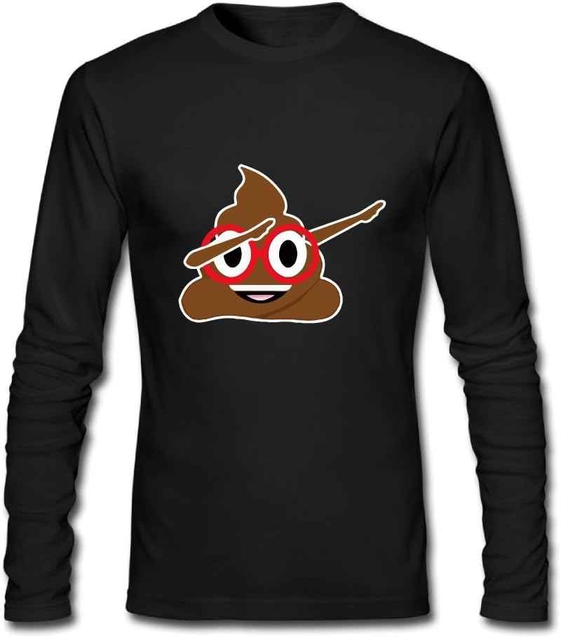 Funny Dabbing Poop Emoji With Red Glasses Athletic Men's Basic Cotton Long-Sleeve T-Shirt