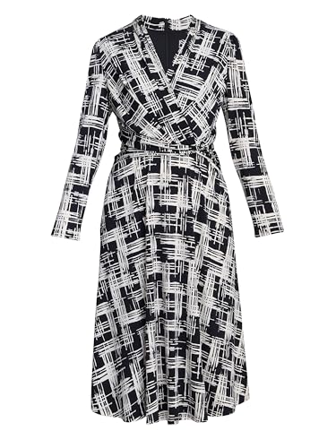 Gina Bacconi Women's Wrap Midi Dress Cocktail, Black/Cream, 18