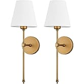 Bsmathom Wall Sconces Sets of 2, Hardwired Classic Brushed Brass Sconces Wall Lighting, Bathroom Vanity Light Fixture with Fa