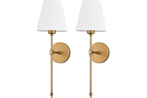 Bsmathom Wall Sconces Sets of 2, Classic Brushed Brass Sconces Wall Lighting, Hardwired Bathroom Vanity Light Fixture with Fa