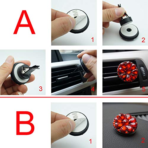 Royalfox 2 Pack Bling Car Decor, Bling Crystal Interior Car air Vent Holder Dashboard Accessory with Stickers, Women Fashion Car Decoration, Rhinestone Car Bling Accessories for Women Girl (red)