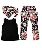 Jastore® Girls Sets 3PCS Sleeveless Shirt/Tops + Floral Pants + Headband Clothes
