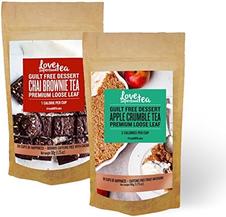 Guilt Free Dessert Tea | Apple Crumble and Chai Brownie Tea Double Pack | Love Superfood Tea | 2 x 50G