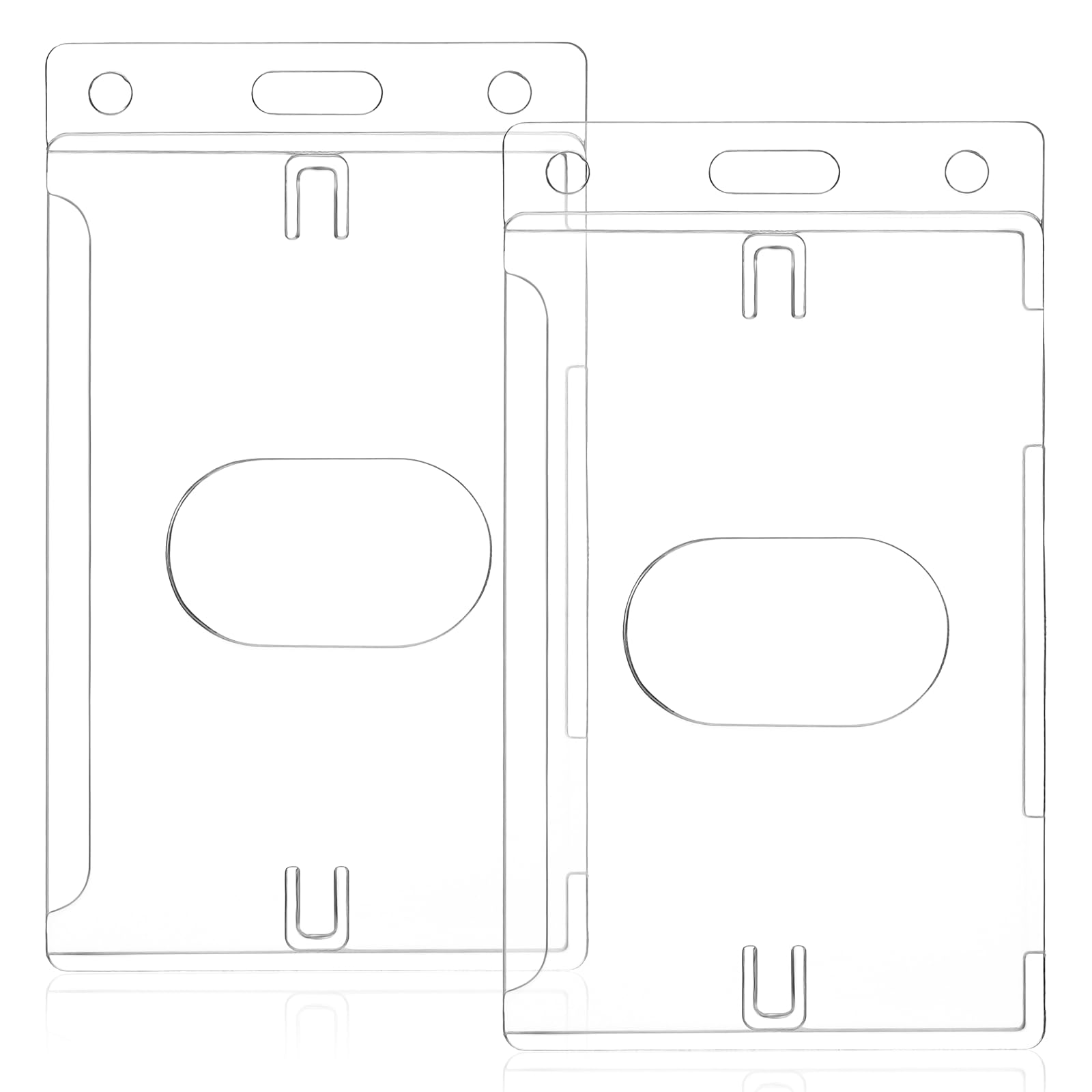 Photo 1 of 2 Pack Hard Plastic Badge Holder, Clear ID Card Holder Transparent Thumb Slot Vertical Hard Plastic ID Badge Holders for Badges Credit Card Proximity Key Lanyards