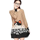 Cute Cartoon Cat Printed Women Long Sleeve Round Neck Loose Knitwear Tops Blouse