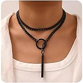 YREQUE Black Lariat Y Necklaces for Women Goth Stainless Steel Cuban Link Chain Column Pendant Necklace Jewelry Gift
