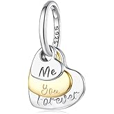You Me Forever Charms 925 Sterling Silver Love Heart Charms Fits Pandora Bracelet Necklace for Women