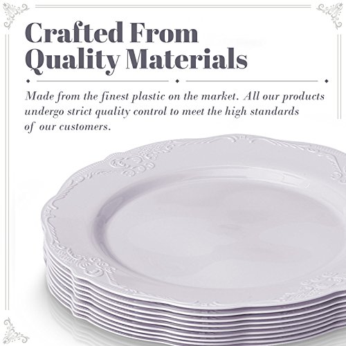 Party Disposable 20 pc Dinnerware Set | 20 Salad Plates | Heavyweight Plastic Dishes | Elegant Fine China Look | for Upscale Wedding and Dining (Vintage Collection – White | 9 Inch