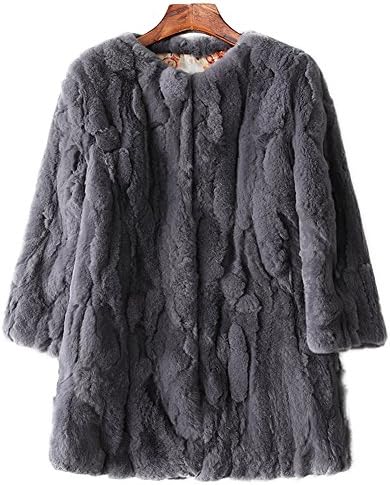 MINGCHUAN Rex Rabbit Fur Coat, Women's Genuine Fur Warm Fluffy Jacket Waistcoat Outwear (Long Section)