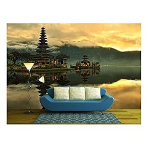 Bali Pura Ulun Danu Bratan Water Temple at Sunrise - Removable Wall Mural | Self-Adhesive Large Wallpaper - 66x96 inches