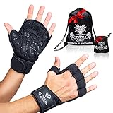 Fitness Gloves for Weightlifting, CrossFit – Black Workout Gloves with Wrist Support & Full Palm Protection for Men &Women – Hand Protection for Lifting, Workouts, & Cross Training (Black, Medium)