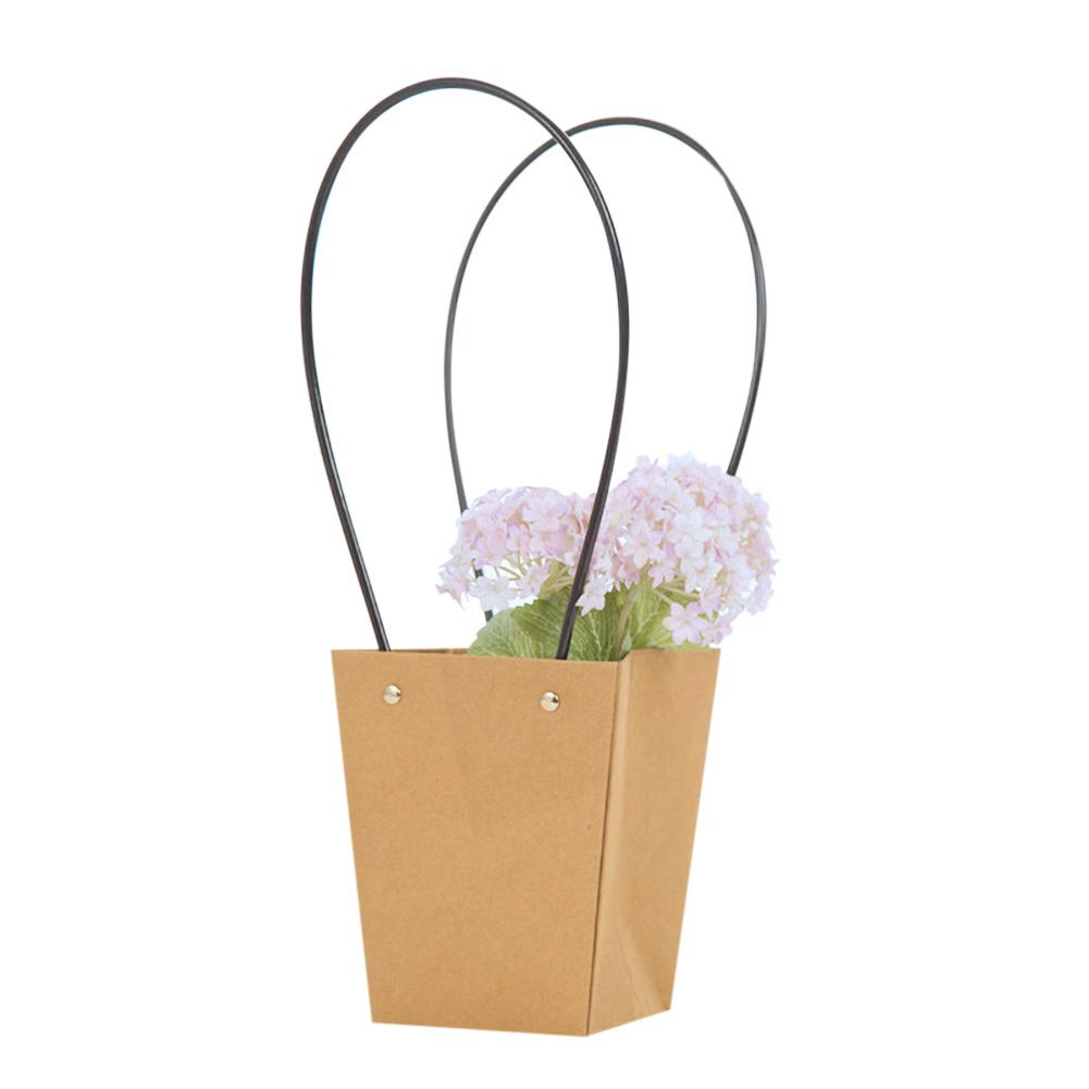 10pcs Kraft Paper Flower Gift Bags with Handle Waterproof Bouquet Carry Box Bag for Rose Carnations Hand Tied Floral Arrangement Plant Carrier Package Party Bag Wrapping Boxes
