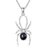 Reaii Onyx Spider Necklace for Women 925 Sterling Silver Spider Pendant Natural Black Onyx Spider Jewelry Gifts for Women
