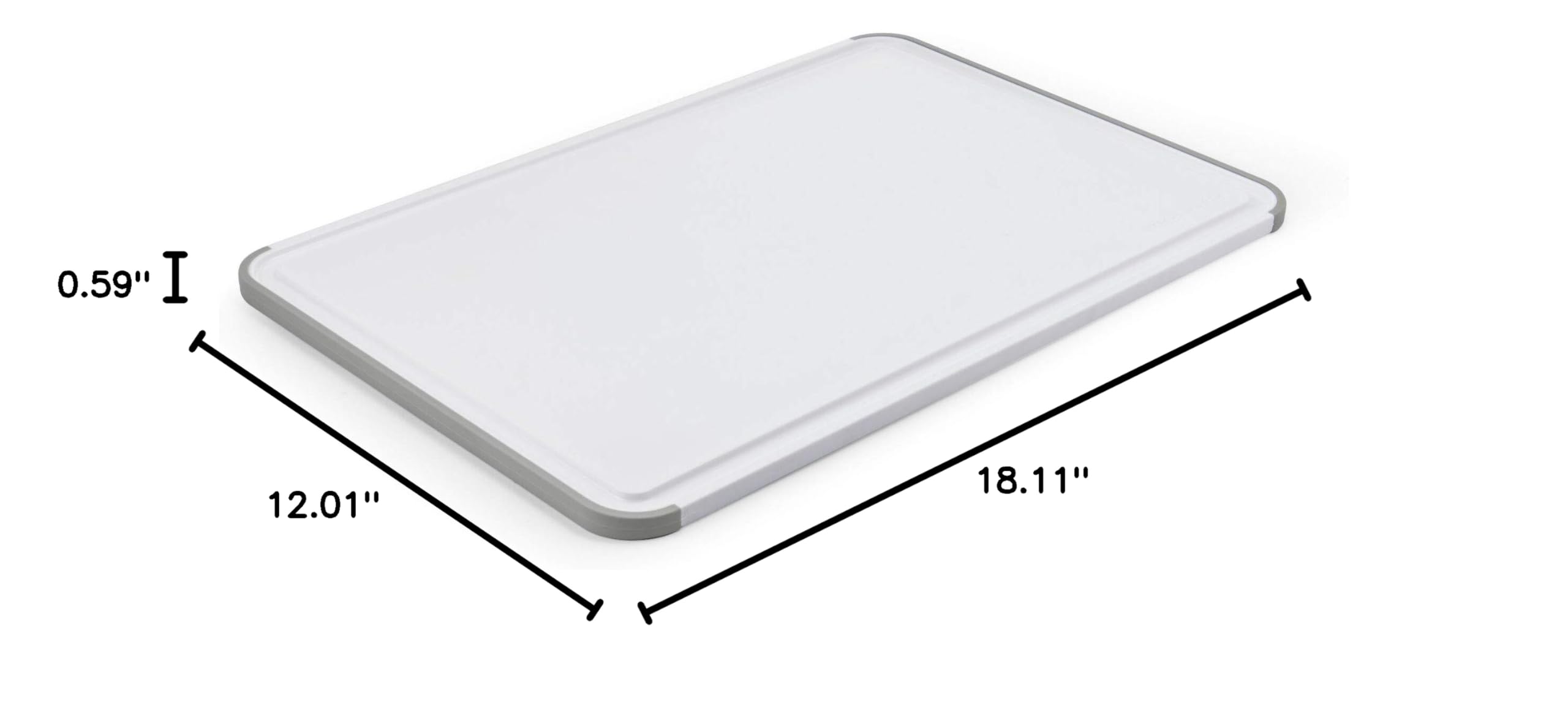KitchenAid Classic Plastic Cutting Board with Perimeter Trench and Non Slip Edges, Dishwasher Safe, 12 inch x 18 inch, White and Gray