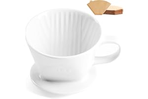 LHUKSGF Pour Over Coffee Dripper with 60PCS Paper Filter, Ceramic Pour Over Coffee Maker with 3 Holes Flat Bottom, Porcelain Slow Filter Cone for Travel, Camping, Office, Home, Coffee Maker Brew