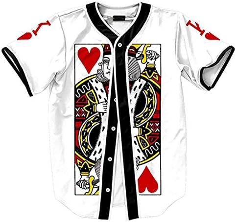 Short Sleeve Arc Bottom 3D King of Heart Print Baseball Jersey Shirt