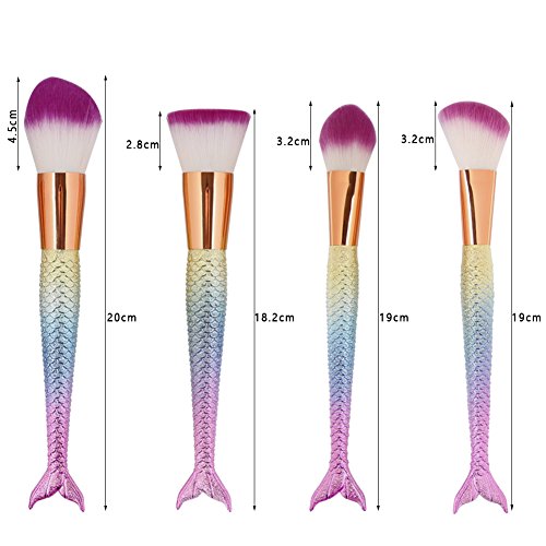 Coshine 10pcs/set Unique Mermaid Nylon Hair Makeup Brush Set Cosmetic Tools Kits (3D Rainbow) - Thumbnail 3