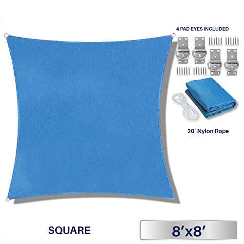 Windscreen4less 8′ x 8′ Square Sun Shade Sail – Solid Blue Durable UV Shelter  ...