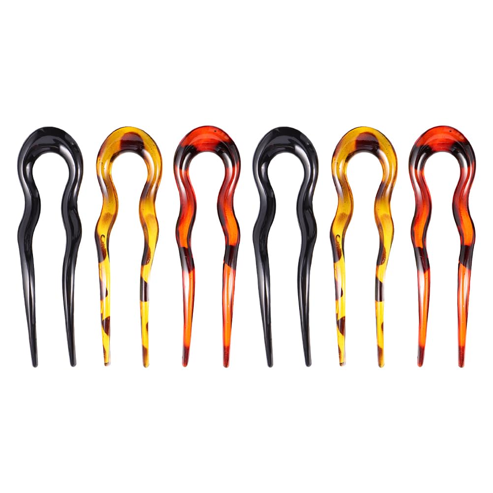 minkissy French Hair Pin 6pcs French U Shaped Hair Pin U Shaped Hair Fork 2 Prong Updo Pins For Women Girls resin Twist Tortoise Twist