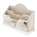 MyGift Whitewashed Wood Office Desktop Letter Mail Sorter, Decorative 2 Compartment Desk Stationery Organizer with Metal Heart Ornament