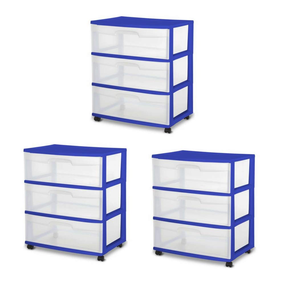 Sterilite 29308g01 Wide 3 Drawer Cart Frame With Clear Drawers