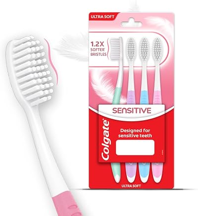 Colgate Sensitive Toothbrush Pack of 4 Ultra Soft Bristles for Sensitive Teeth