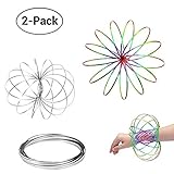 Acomon Flow Ring 2 Pack Magic Flow Ring Kinetic Spring Toy 3D Interactive Spinner Game Toy Gifts for Kids Boys Girls(Silver+Rainbow)