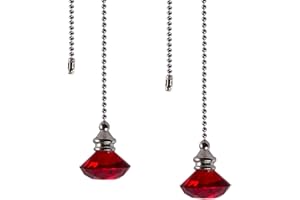 LONGSHENG Ceiling Fan Pull Chain Set - 2 pieces Red Diamond Fan Pull Chains 20 Inch Ceiling Fan Chain Extender with Chain Connector Home Wedding Decor Ornament Pendant