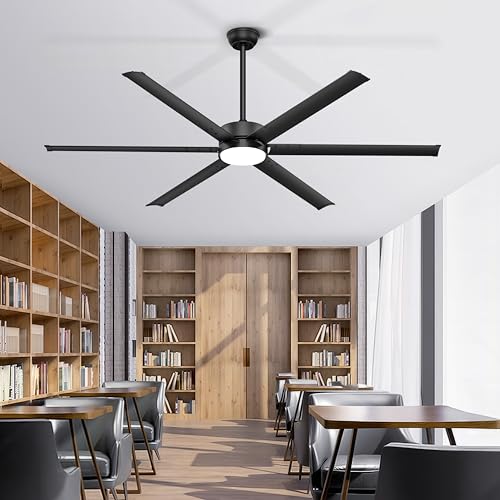 Ohniyou Ventilador de Techo Grande de 72 Pulgadas con Luces y Control Remoto, 6 Palas de Metal, 6 Velocidades, Motor DC Silencioso, Ventilador de Techo Industrial Negro para Patios Tienda Garaje