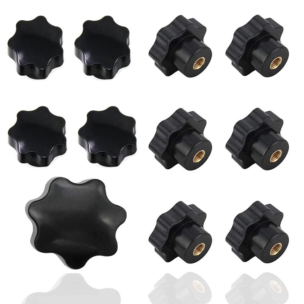 20Pcs M6 x 32mm Knob Grip, Female Threaded Black Plastic Thread Screw On Type Star Head Clamping Knob Grip (M6 Female Star Shape Head Knob)
