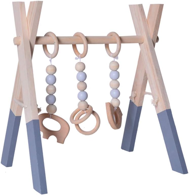 Kweeniny Baby Foldable Wooden Play Gym Baby Activity Gym Frame Living Baby Bedroom Decor (Gray)
