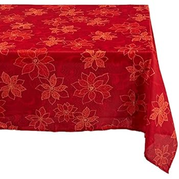 Benson Mills PoinsettiaScroll Printed Fabric Tablecloth, 60-Inch-By-120-Inch