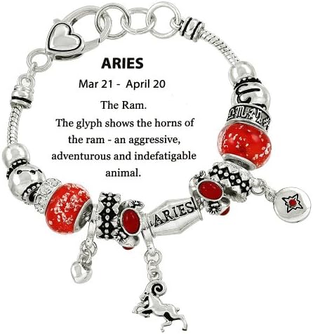 Zodiac Charm Bracelet Slide Metal Murano Beads Silvertone Aries