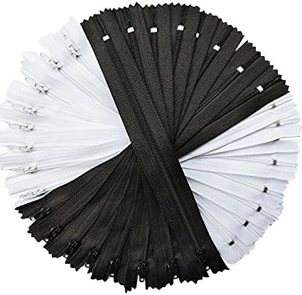 Chenkou Craft 40pcs White and Black Nylon Coil Zippers Zipper Kit Tailer Sewing Tools Craft Total Length 9 Inche (Zipper Size 8 inch)